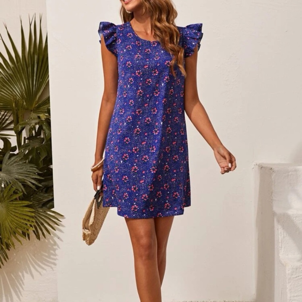 Floral Butterfly Cap Sleeve Mini Dress
